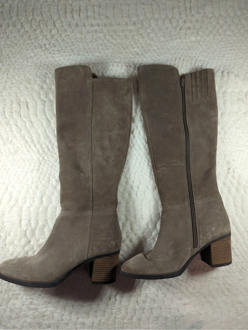 Lucky Brand Bonnay Taupe Suede Knee-High Boots with Block Heel Size 9